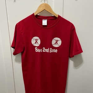 Baseball Breast Cancer Awareness Short Sleeve T-Shirt Save 2nd Base Gildan Heavy